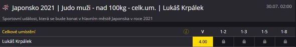 Sázkový kurz na celkové vítězství Lukáše Krpálka má solidní hodnotu