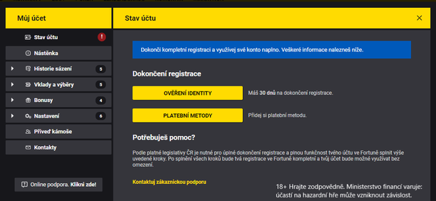 Fortuna stav účtu