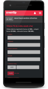 SYNOT TIP registrace z mobilu