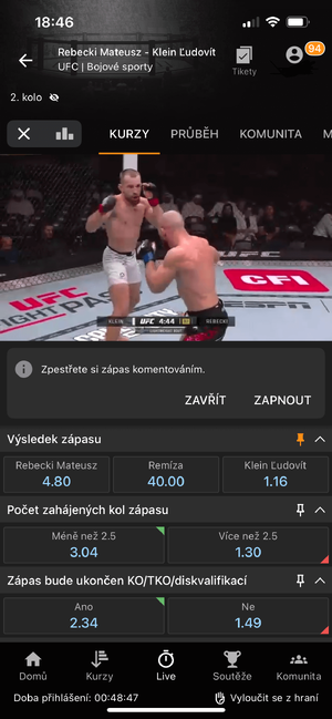 Ukázka UFC live streamu na mobilu na Tipsport TV Ukázka UFC live streamu na mobilu na Tipsport TV