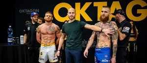 Vyostřený staredown mezi Patrikem Kinclem a Pirátem Krištofičem, OKTAGON MMA