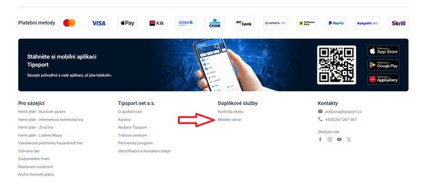 Mobilní verze stránek Tipsport