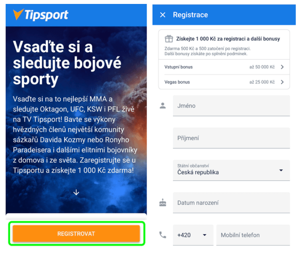 Registrace u&nbsp;Tipsportu
