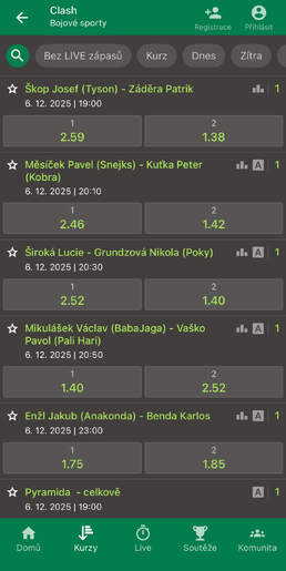 Kurzy na Clash 14 u Chance (mobil)