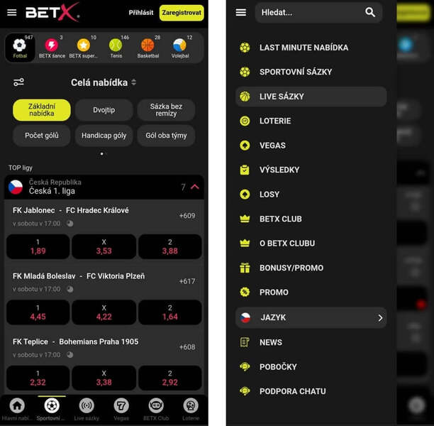 BetX mobilní aplikace