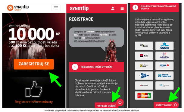 Online registrace u SYNOT TIPu