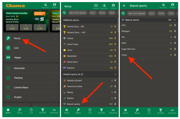 Kde jsou kurzy na Clash u Chance 1