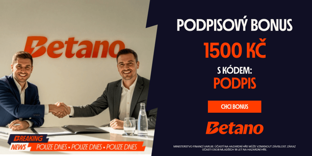 Využijte pouze dnes Betano promo kód PODPIS a&nbsp;získáte bonus 1&nbsp;900&nbsp;Kč za registraci zdarma