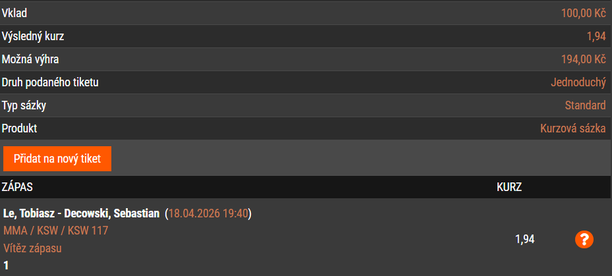 Ukázka tiketu k&nbsp;zápasu Le vs. Decowski