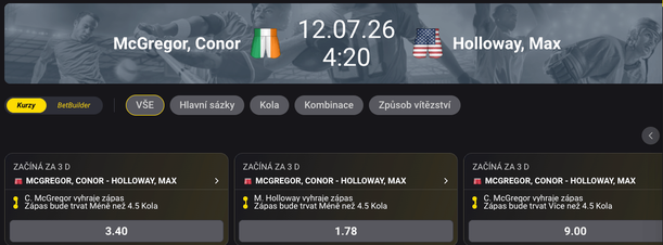 Příklad MMA BetBuilderů u&nbsp;Fortuny