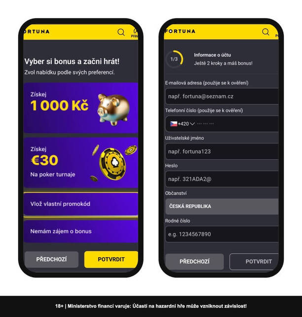 Výběr bonusu u&nbsp;Fortuny