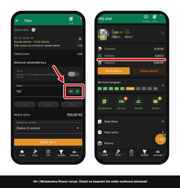 Přehled Goldenů v&nbsp;mobilni aplikaci a&nbsp;vsazení tiketu